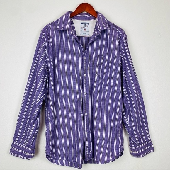SCULLERS Slim Fit Lavender Striped Nautical Button Down Shirt 44cm/XL - Picture 1 of 14